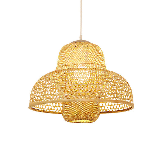 Rattan Hot Pot-Shaped Suspension Lighting Minimalist 1��Head Wood Pendant Ceiling Light Clearhalo 'Ceiling Lights' 'Pendant Lights' 'Pendants' Lighting' 2246459