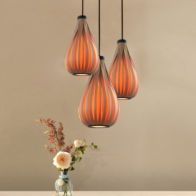 Orange Teardrop Suspension Lighting Minimalist Single-Bulb Wood Pendant Ceiling Light Clearhalo 'Ceiling Lights' 'Pendant Lights' 'Pendants' Lighting' 2246475