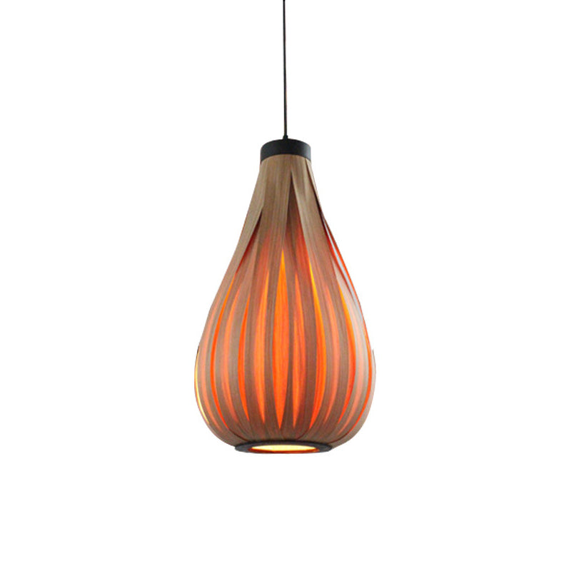 Orange Teardrop Suspension Lighting Minimalist Single-Bulb Wood Pendant Ceiling Light Clearhalo 'Ceiling Lights' 'Pendant Lights' 'Pendants' Lighting' 2246477