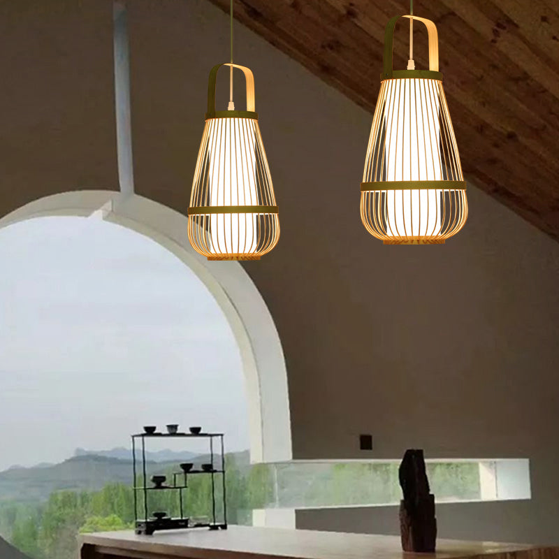 Basket Bamboo Pendant Light Contemporary Single-Bulb Wood Suspension Light Fixture Clearhalo 'Ceiling Lights' 'Pendant Lights' 'Pendants' Lighting' 2246480