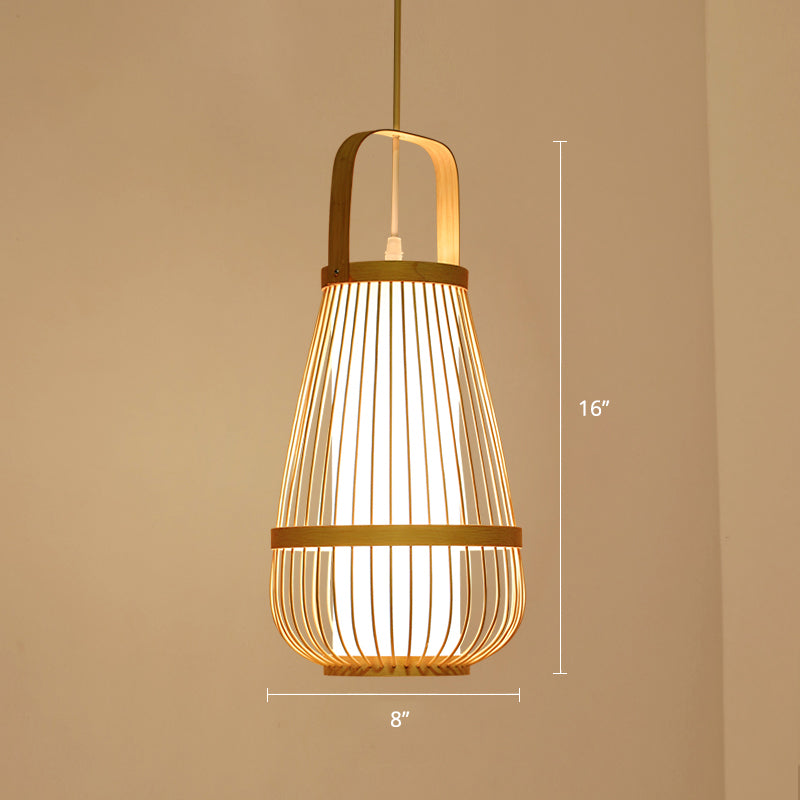 Basket Bamboo Pendant Light Contemporary Single-Bulb Wood Suspension Light Fixture Clearhalo 'Ceiling Lights' 'Pendant Lights' 'Pendants' Lighting' 2246482