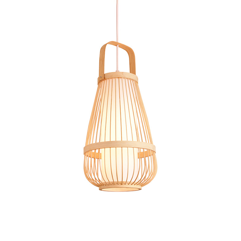 Basket Bamboo Pendant Light Contemporary Single-Bulb Wood Suspension Light Fixture Clearhalo 'Ceiling Lights' 'Pendant Lights' 'Pendants' Lighting' 2246483