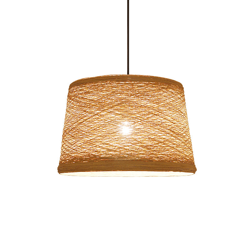 Tapered Ceiling Lighting Asian Style Flaxen 1-Light Restaurant Pendant Light Fixture Clearhalo 'Ceiling Lights' 'Pendant Lights' 'Pendants' Lighting' 2246488