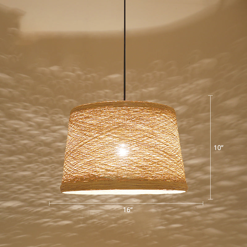 Tapered Ceiling Lighting Asian Style Flaxen 1-Light Restaurant Pendant Light Fixture Wood Clearhalo 'Ceiling Lights' 'Pendant Lights' 'Pendants' Lighting' 2246489_ad1d1ac8-2498-42b7-a9c4-3f4cd89f2c59