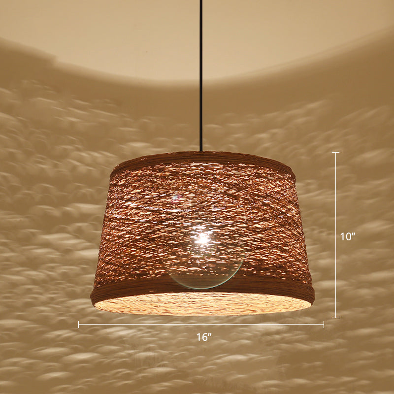 Tapered Ceiling Lighting Asian Style Flaxen 1-Light Restaurant Pendant Light Fixture Brown Clearhalo 'Ceiling Lights' 'Pendant Lights' 'Pendants' Lighting' 2246490_14a29c30-a502-4000-ac6b-e023f215b66f