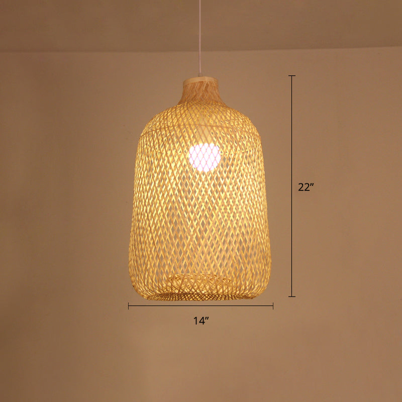 Bird Cage Pendant Light Contemporary Bamboo Single-Bulb Restaurant Suspension Light in Wood Wood Clearhalo 'Ceiling Lights' 'Pendant Lights' 'Pendants' Lighting' 2246500_ab866cb6-85cf-40a1-a6e6-445cbbf7cf6c