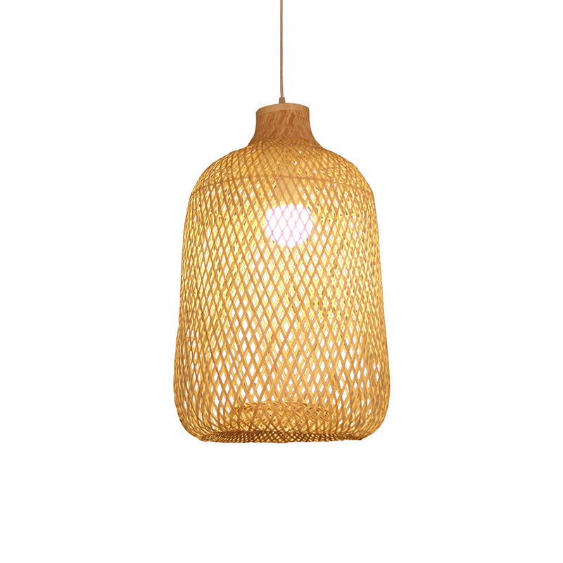 Bird Cage Pendant Light Contemporary Bamboo Single-Bulb Restaurant Suspension Light in Wood Clearhalo 'Ceiling Lights' 'Pendant Lights' 'Pendants' Lighting' 2246502