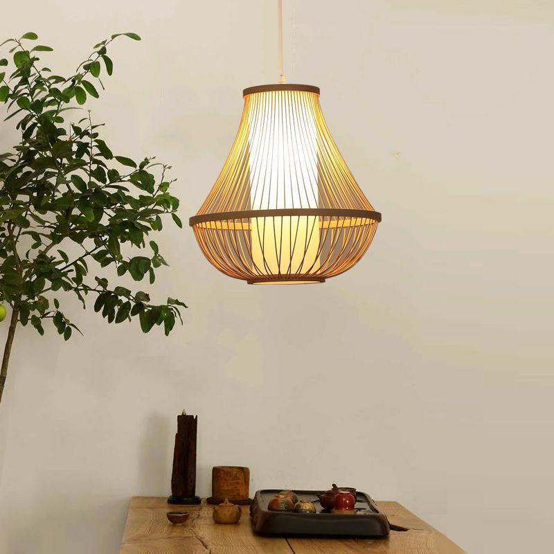 Pear-Shaped Pendant Light Contemporary Bamboo Single-Bulb Restaurant Suspension Light in Wood Clearhalo 'Ceiling Lights' 'Pendant Lights' 'Pendants' Lighting' 2246505