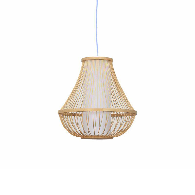 Pear-Shaped Pendant Light Contemporary Bamboo Single-Bulb Restaurant Suspension Light in Wood Clearhalo 'Ceiling Lights' 'Pendant Lights' 'Pendants' Lighting' 2246508