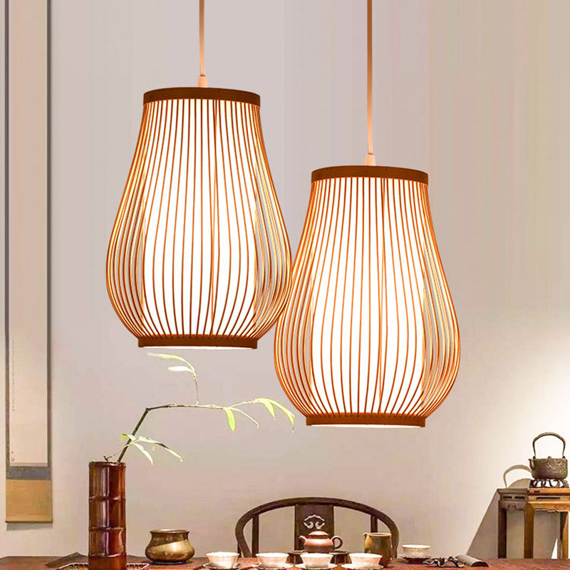 Bamboo Pear Ceiling Lighting Asian Style 1��Bulb Wood Hanging Light for Restaurant Clearhalo 'Ceiling Lights' 'Pendant Lights' 'Pendants' Lighting' 2246513