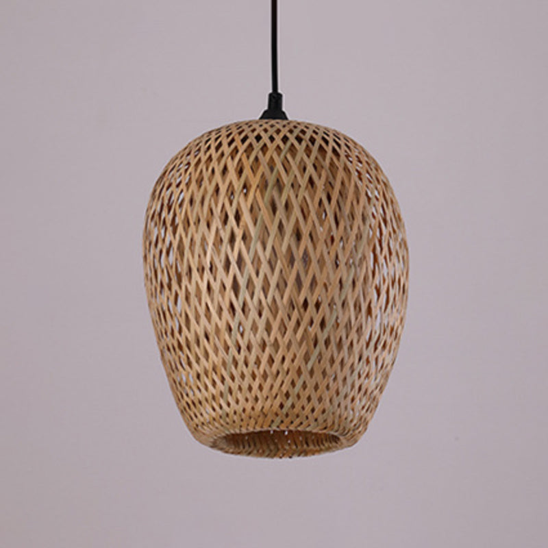 Handcrafted Ceiling Light Modern Bamboo Single Wood Hanging Pendant Light for Restaurant Clearhalo 'Ceiling Lights' 'Pendant Lights' 'Pendants' Lighting' 2246529