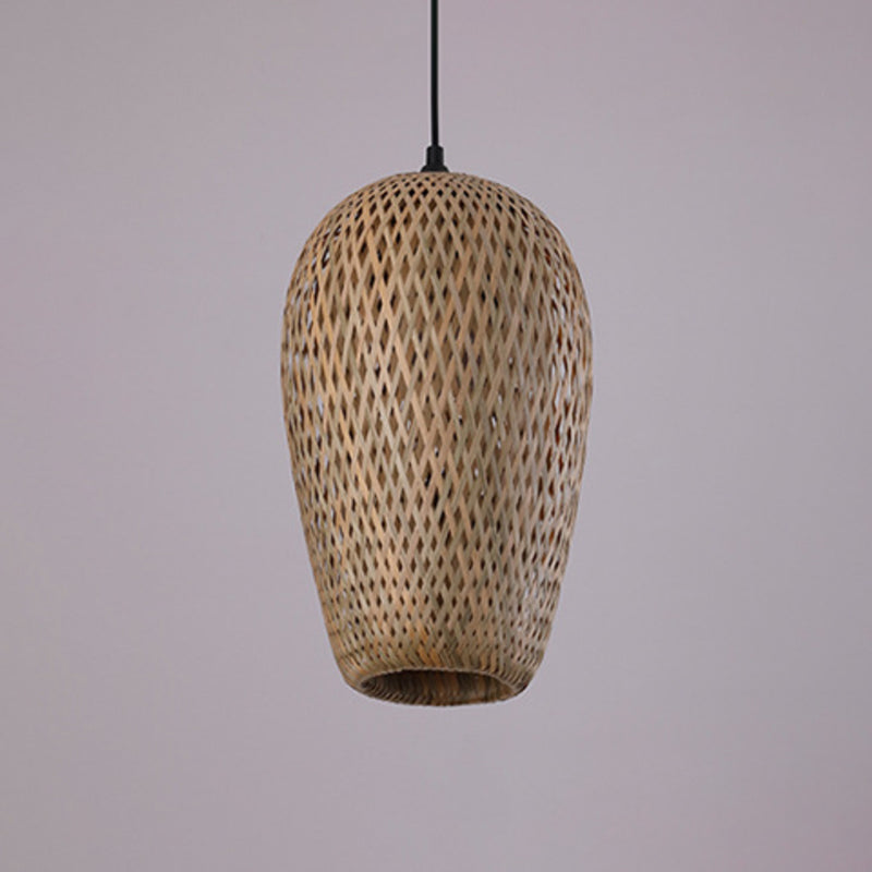 Handcrafted Ceiling Light Modern Bamboo Single Wood Hanging Pendant Light for Restaurant Clearhalo 'Ceiling Lights' 'Pendant Lights' 'Pendants' Lighting' 2246530