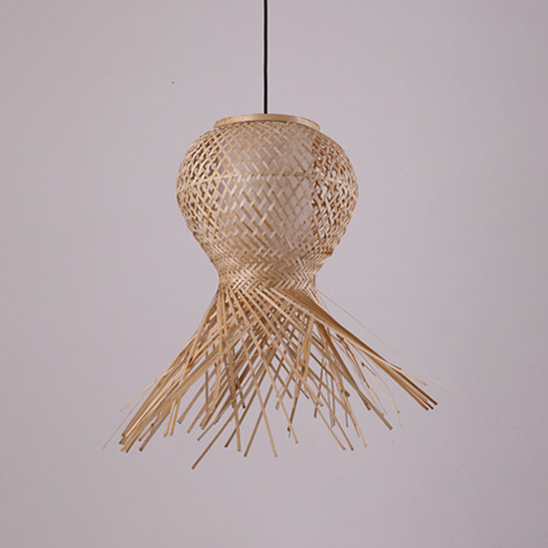 Handcrafted Ceiling Light Modern Bamboo Single Wood Hanging Pendant Light for Restaurant Clearhalo 'Ceiling Lights' 'Pendant Lights' 'Pendants' Lighting' 2246535