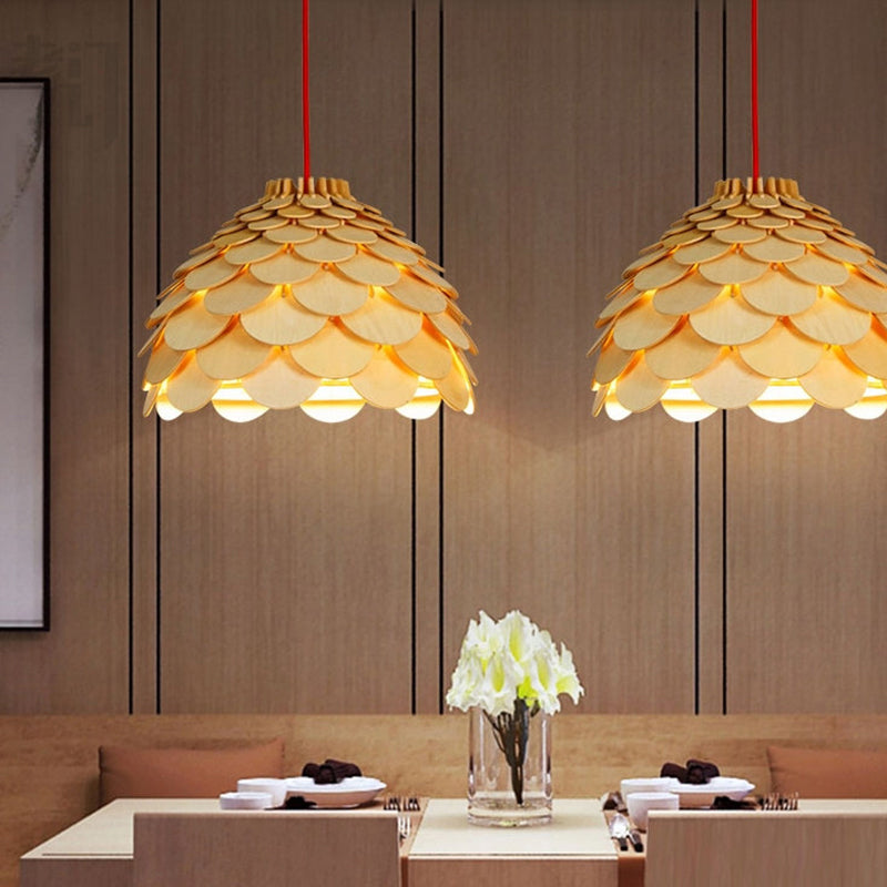 Pinecone Shaded Tea Room Suspension Lighting Wood Simplicity Pendant Light Fixture Clearhalo 'Ceiling Lights' 'Pendant Lights' 'Pendants' Lighting' 2246540