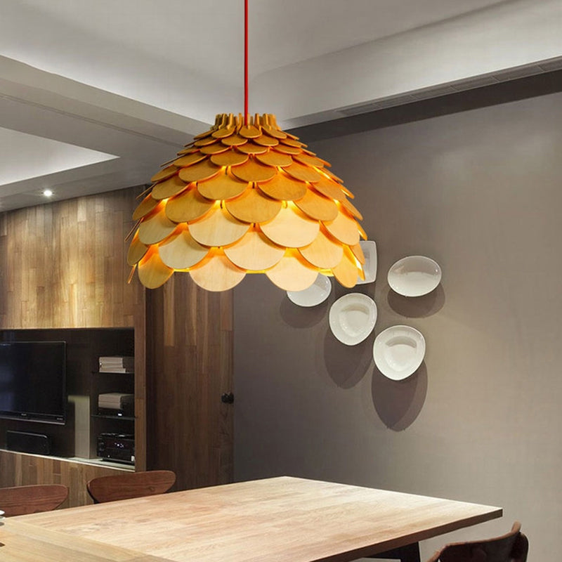 Pinecone Shaded Tea Room Suspension Lighting Wood Simplicity Pendant Light Fixture Clearhalo 'Ceiling Lights' 'Pendant Lights' 'Pendants' Lighting' 2246541