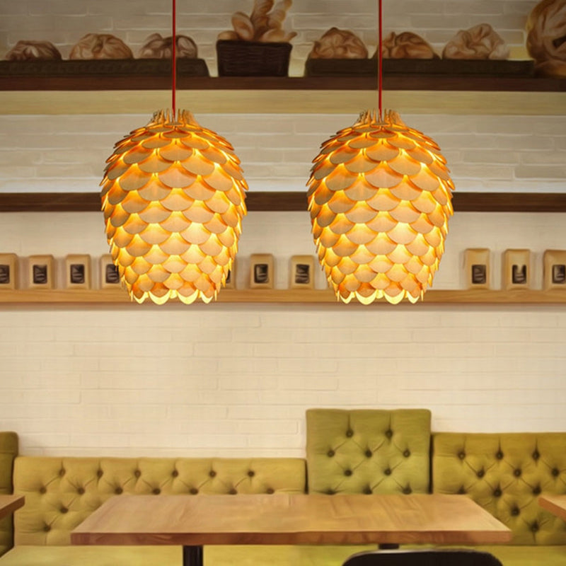 Pinecone Shaded Tea Room Suspension Lighting Wood Simplicity Pendant Light Fixture Clearhalo 'Ceiling Lights' 'Pendant Lights' 'Pendants' Lighting' 2246542