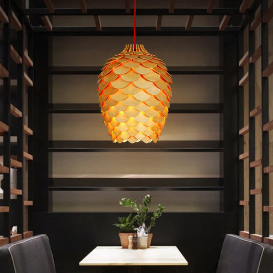 Pinecone Shaded Tea Room Suspension Lighting Wood Simplicity Pendant Light Fixture Clearhalo 'Ceiling Lights' 'Pendant Lights' 'Pendants' Lighting' 2246544