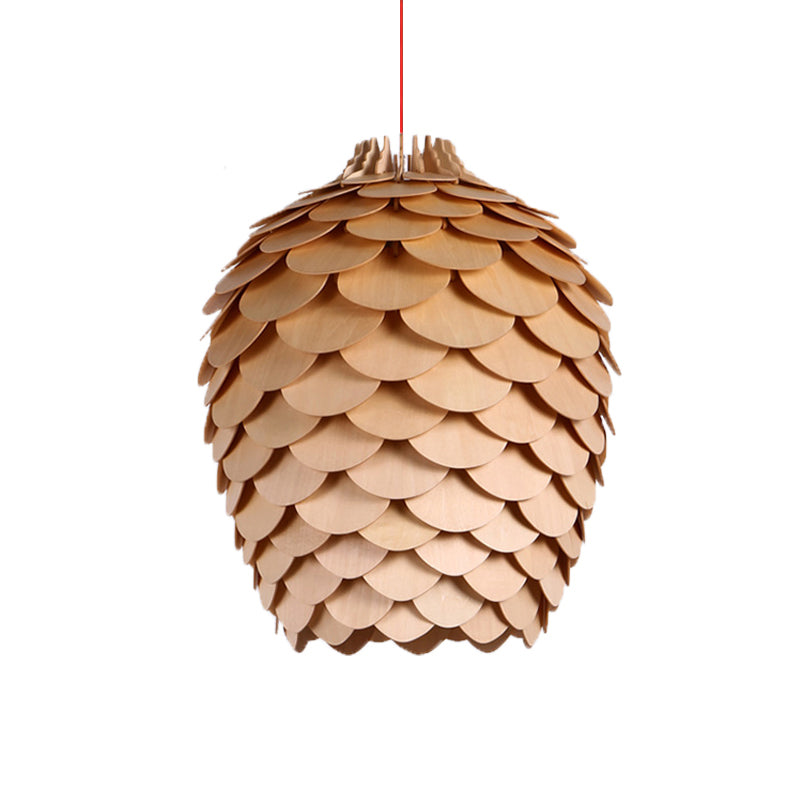 Pinecone Shaded Tea Room Suspension Lighting Wood Simplicity Pendant Light Fixture Clearhalo 'Ceiling Lights' 'Pendant Lights' 'Pendants' Lighting' 2246547