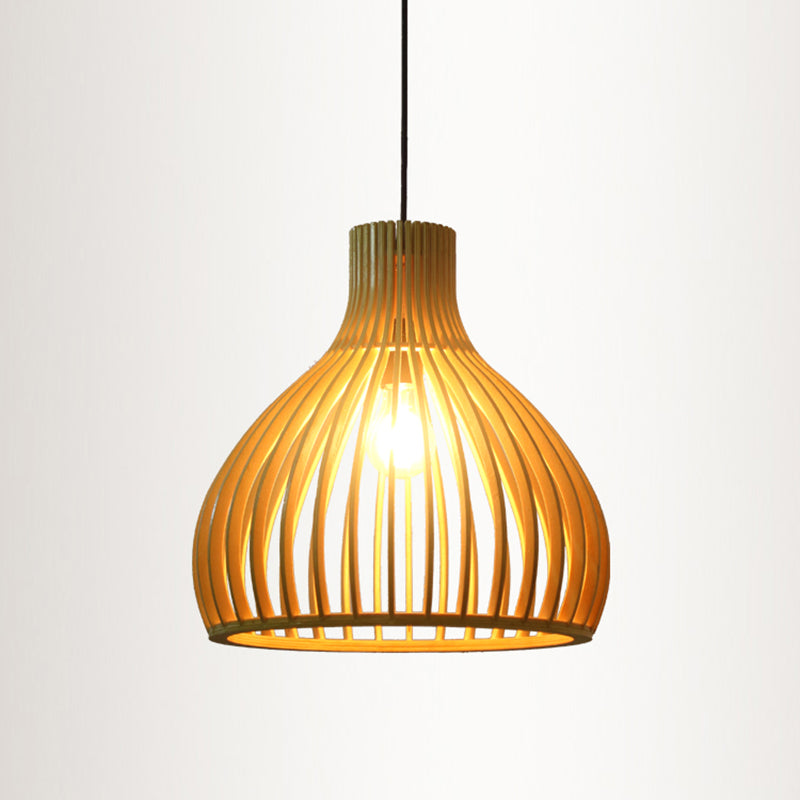 Wood Shaded Pendant Light Contemporary Single Suspension Lighting Fixture for Restaurant Clearhalo 'Ceiling Lights' 'Pendant Lights' 'Pendants' Lighting' 2246557