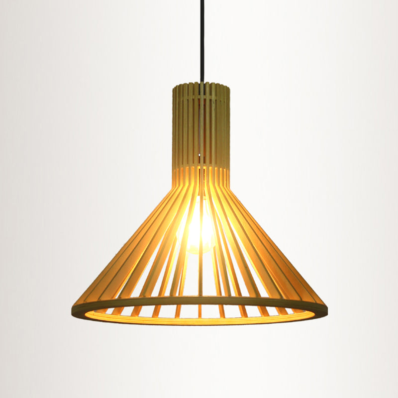 Wood Shaded Pendant Light Contemporary Single Suspension Lighting Fixture for Restaurant Clearhalo 'Ceiling Lights' 'Pendant Lights' 'Pendants' Lighting' 2246559