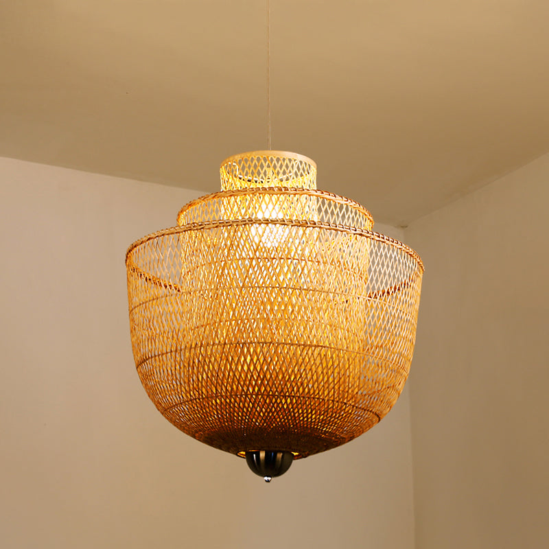 Layered Bamboo Suspension Lighting Minimalist 1��Head Wood Pendant Ceiling Light for Tea Room Wood 31.5" A Clearhalo 'Ceiling Lights' 'Modern Pendants' 'Modern' 'Pendant Lights' 'Pendants' Lighting' 2246566