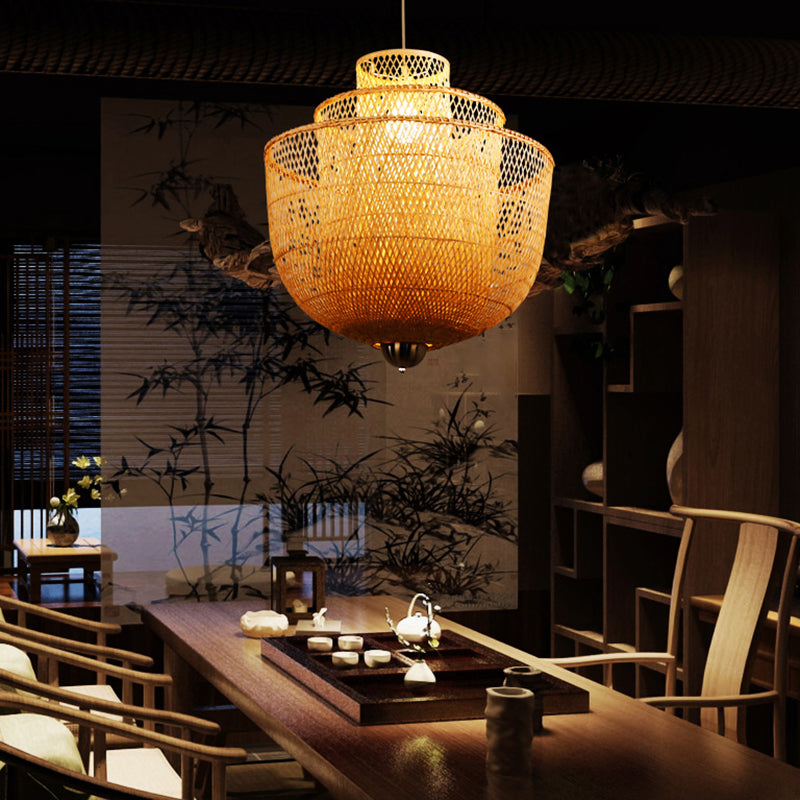 Layered Bamboo Suspension Lighting Minimalist 1��Head Wood Pendant Ceiling Light for Tea Room Clearhalo 'Ceiling Lights' 'Modern Pendants' 'Modern' 'Pendant Lights' 'Pendants' Lighting' 2246567