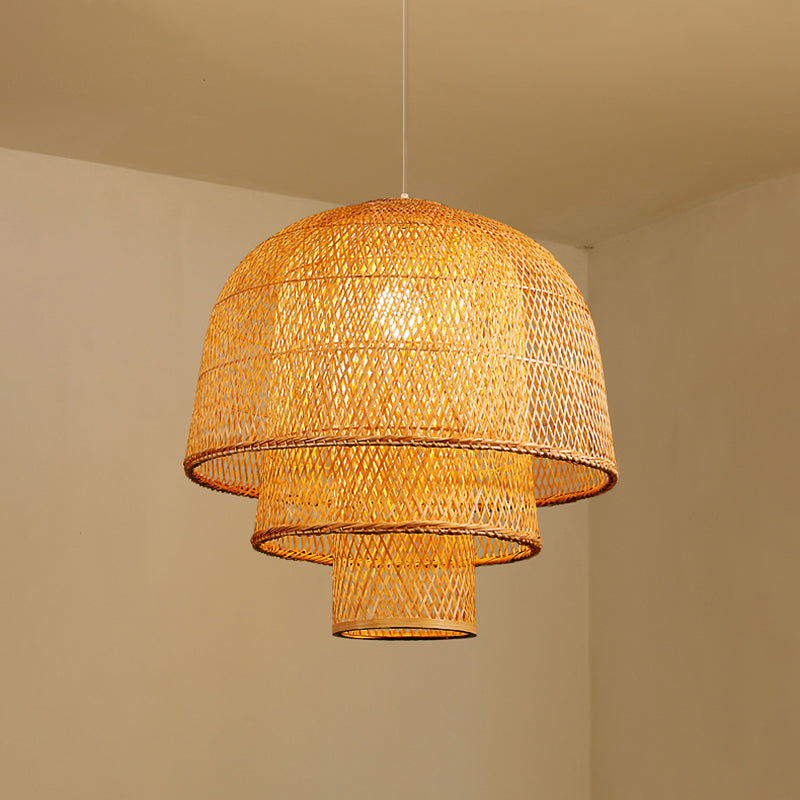 Layered Bamboo Suspension Lighting Minimalist 1��Head Wood Pendant Ceiling Light for Tea Room Wood 23.5" B Clearhalo 'Ceiling Lights' 'Modern Pendants' 'Modern' 'Pendant Lights' 'Pendants' Lighting' 2246574