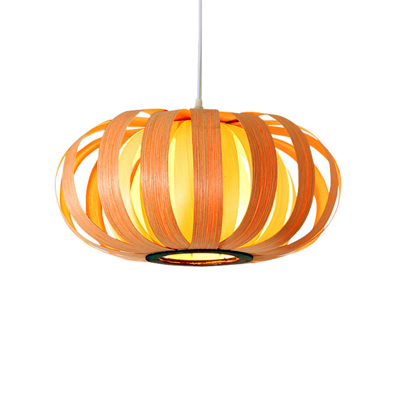 Rounded Drum Ceiling Light Modern Style Wood Single Restaurant Hanging Pendant Light Clearhalo 'Ceiling Lights' 'Pendant Lights' 'Pendants' Lighting' 2246581