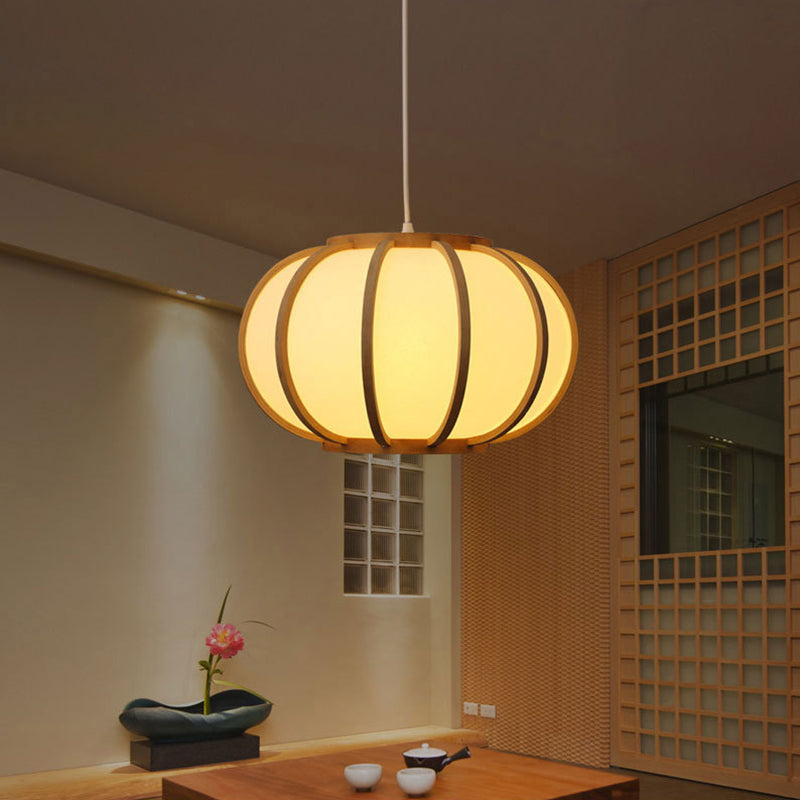 Simplicity Curved Drum Suspension Light Bamboo 1-Light Tea Room Pendant Light in Wood Clearhalo 'Ceiling Lights' 'Pendant Lights' 'Pendants' Lighting' 2246595