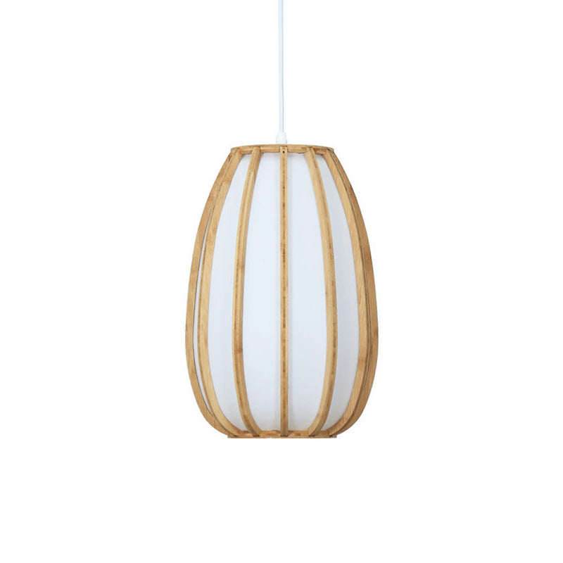 Simplicity Curved Drum Suspension Light Bamboo 1-Light Tea Room Pendant Light in Wood Clearhalo 'Ceiling Lights' 'Pendant Lights' 'Pendants' Lighting' 2246599