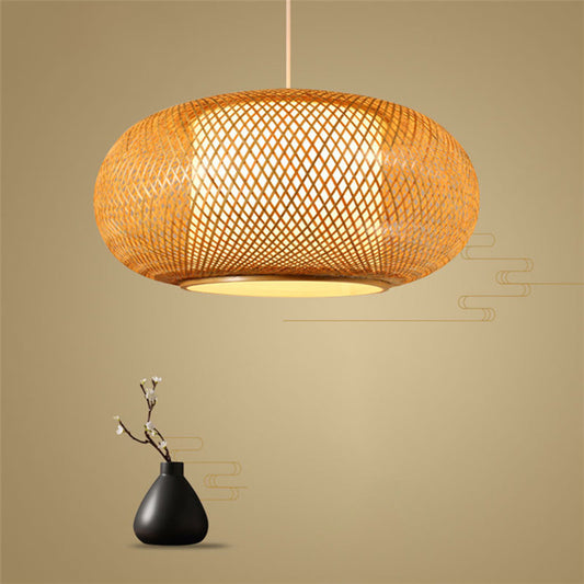 Wood Pumpkin Shaded Ceiling Light Asian Style 1 Bulb Bamboo Hanging Light Fixture Clearhalo 'Ceiling Lights' 'Lighting' 'Pendant Lights' 2246601_40acc791-7522-4ea5-ae2e-0dcf7e8e6e33