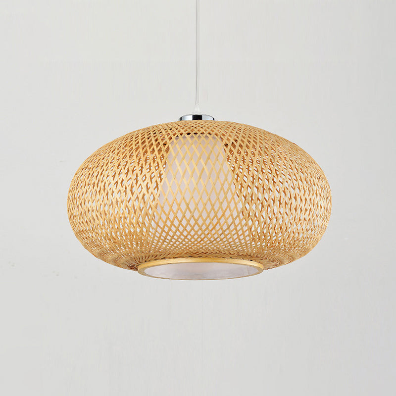 Rounded Drum Bamboo Suspension Lighting Minimalist 1 Head Wood Pendant Ceiling Light Clearhalo 'Ceiling Lights' 'Lighting' 'Pendant Lights' 2246607_993072bf-2b5a-4447-8c47-68a29181dbc1