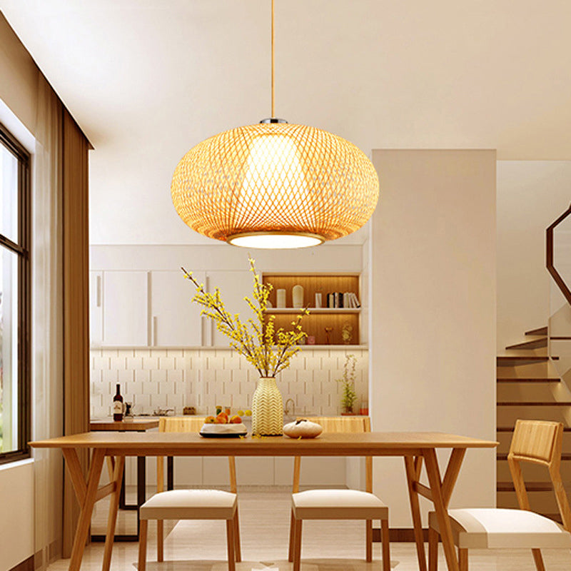 Rounded Drum Bamboo Suspension Lighting Minimalist 1 Head Wood Pendant Ceiling Light Clearhalo 'Ceiling Lights' 'Lighting' 'Pendant Lights' 2246610_98130b7e-4183-4ad9-a45d-0a3f18a6b6dc