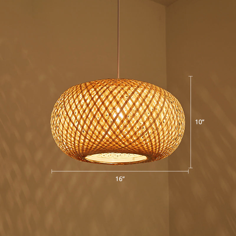 Curved Drum Ceiling Light Modern Bamboo Single Wood Hanging Pendant Light for Tea Room Clearhalo 'Ceiling Lights' 'Pendant Lights' 'Pendants' Lighting' 2246615