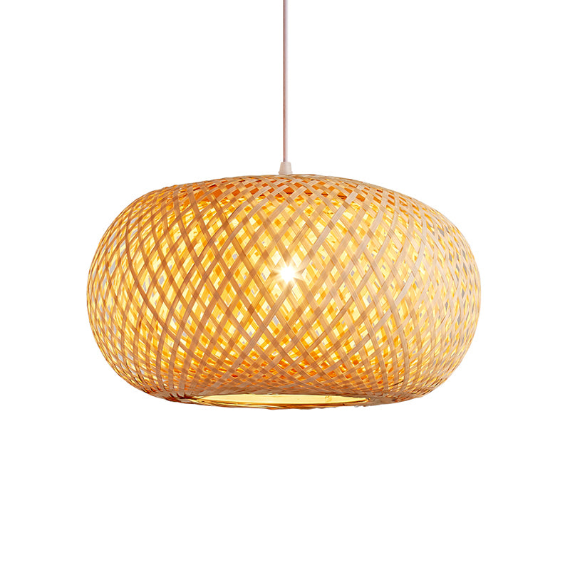 Curved Drum Ceiling Light Modern Bamboo Single Wood Hanging Pendant Light for Tea Room Clearhalo 'Ceiling Lights' 'Pendant Lights' 'Pendants' Lighting' 2246616