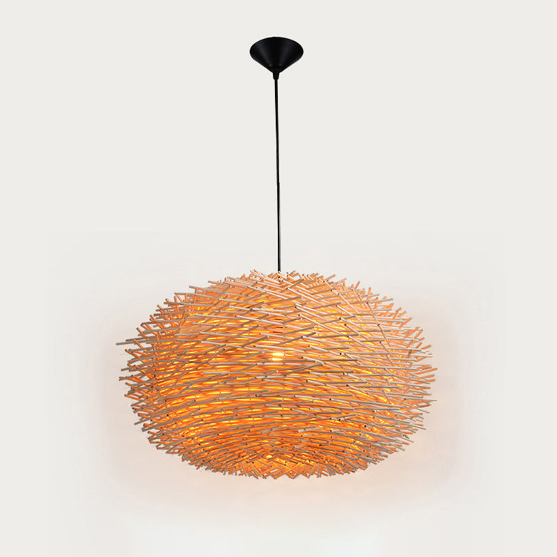 Contemporary Bird Nest Pendant Light Rattan Single-Bulb Restaurant Suspension Light in Wood Clearhalo 'Ceiling Lights' 'Pendant Lights' 'Pendants' Lighting' 2246623