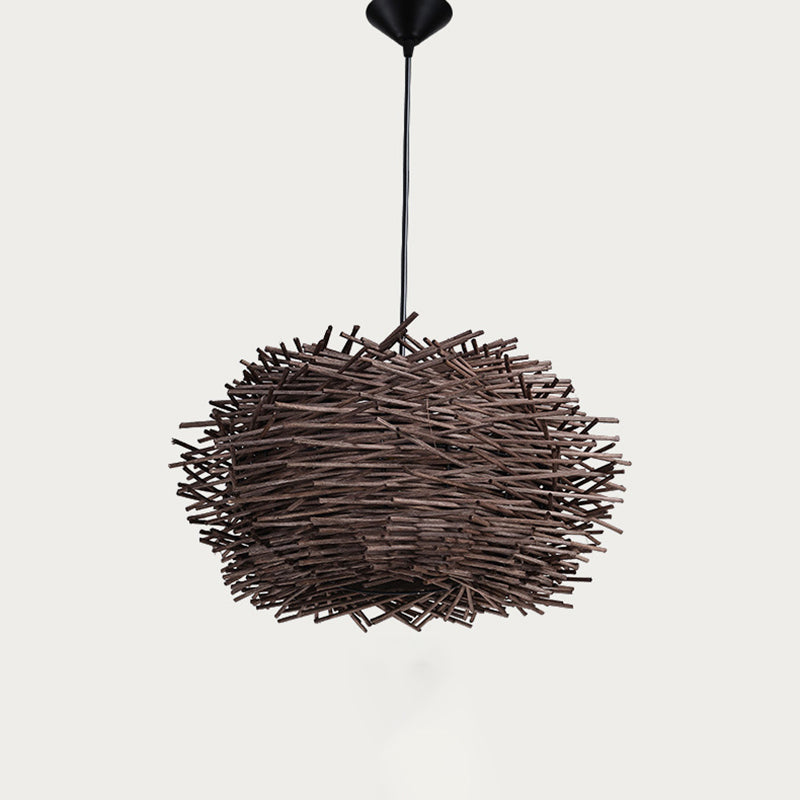 Contemporary Bird Nest Pendant Light Rattan Single-Bulb Restaurant Suspension Light in Wood Clearhalo 'Ceiling Lights' 'Pendant Lights' 'Pendants' Lighting' 2246624