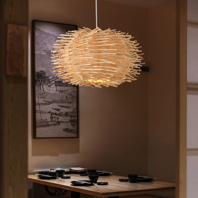 Bird Nest Suspension Light Simplicity Rattan 1-Light Restaurant Pendant Light in Wood Clearhalo 'Ceiling Lights' 'Pendant Lights' 'Pendants' Lighting' 2246625