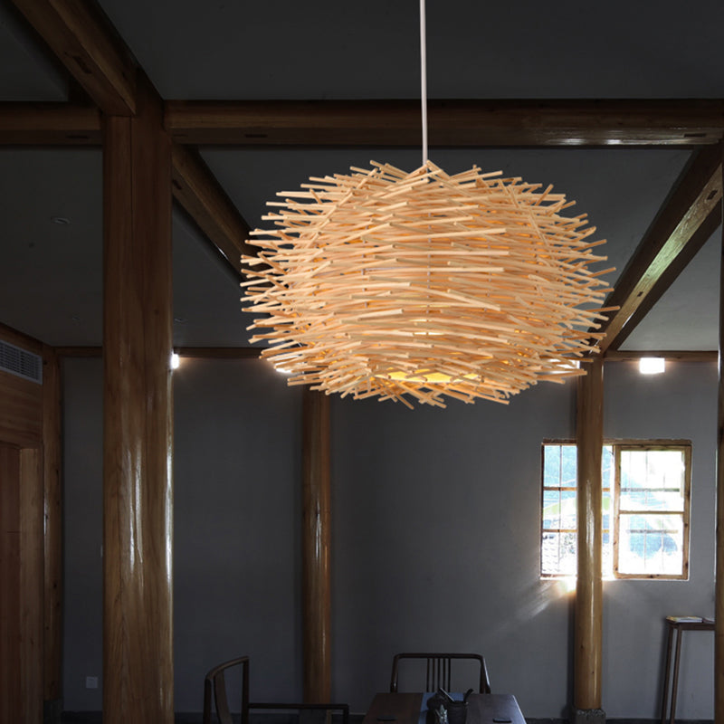 Bird Nest Suspension Light Simplicity Rattan 1-Light Restaurant Pendant Light in Wood Clearhalo 'Ceiling Lights' 'Pendant Lights' 'Pendants' Lighting' 2246626