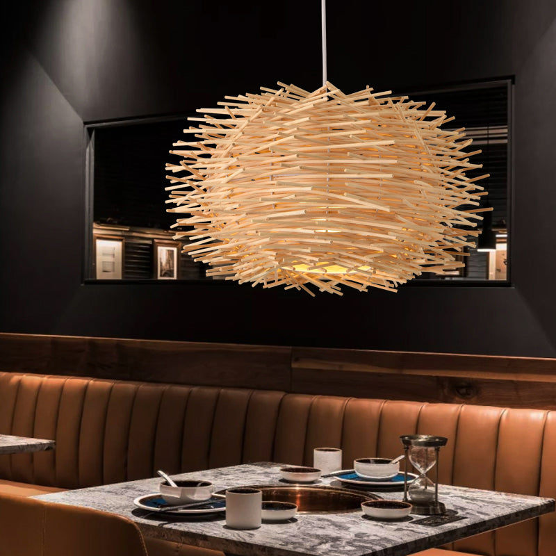 Bird Nest Suspension Light Simplicity Rattan 1-Light Restaurant Pendant Light in Wood Clearhalo 'Ceiling Lights' 'Pendant Lights' 'Pendants' Lighting' 2246627