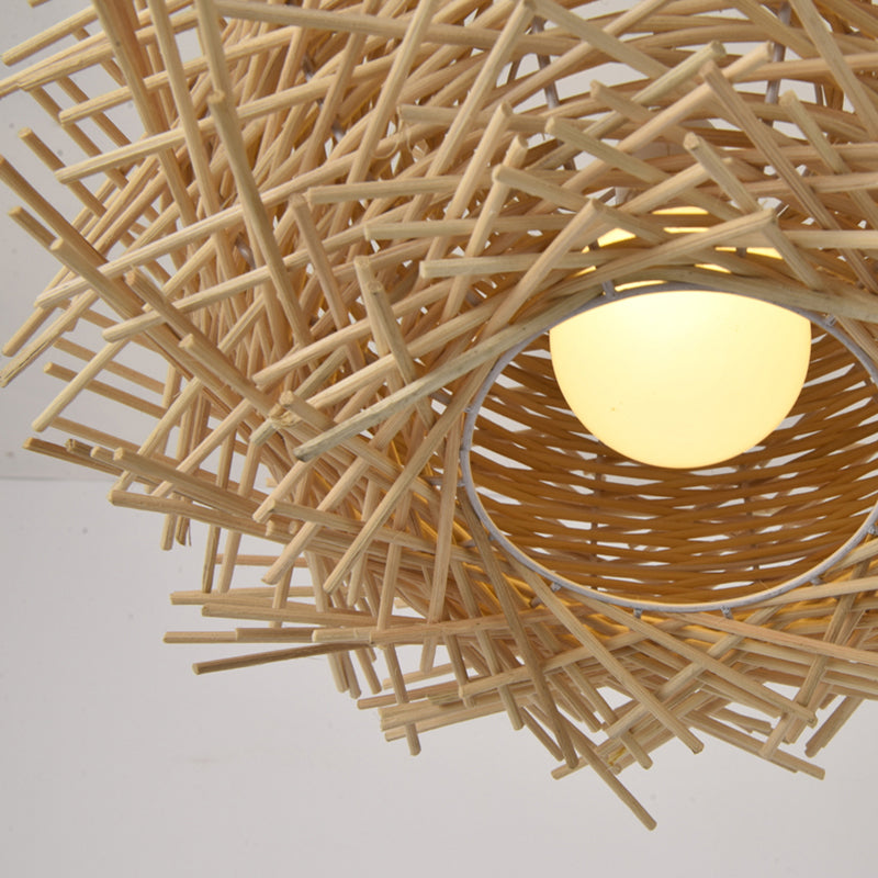 Bird Nest Suspension Light Simplicity Rattan 1-Light Restaurant Pendant Light in Wood Clearhalo 'Ceiling Lights' 'Pendant Lights' 'Pendants' Lighting' 2246628