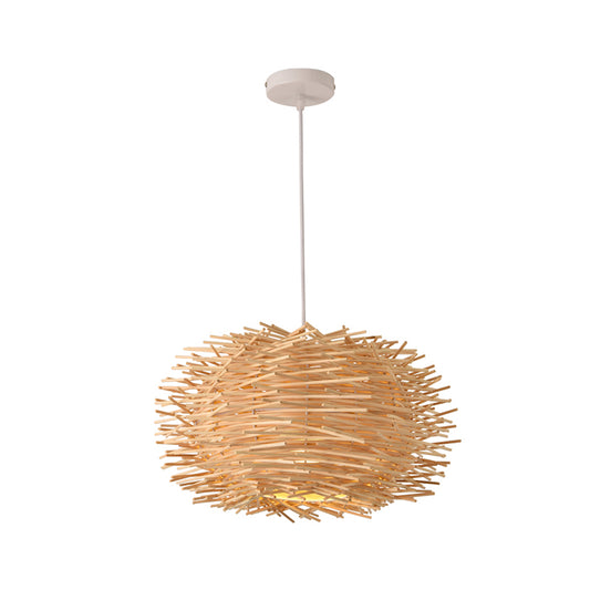 Bird Nest Suspension Light Simplicity Rattan 1-Light Restaurant Pendant Light in Wood Clearhalo 'Ceiling Lights' 'Pendant Lights' 'Pendants' Lighting' 2246630