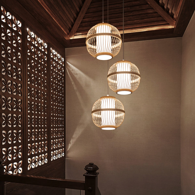 Lantern Tea Room Ceiling Light Bamboo 1��Bulb Asian Style Hanging Light Fixture in Wood Clearhalo 'Ceiling Lights' 'Pendant Lights' 'Pendants' Lighting' 2246631