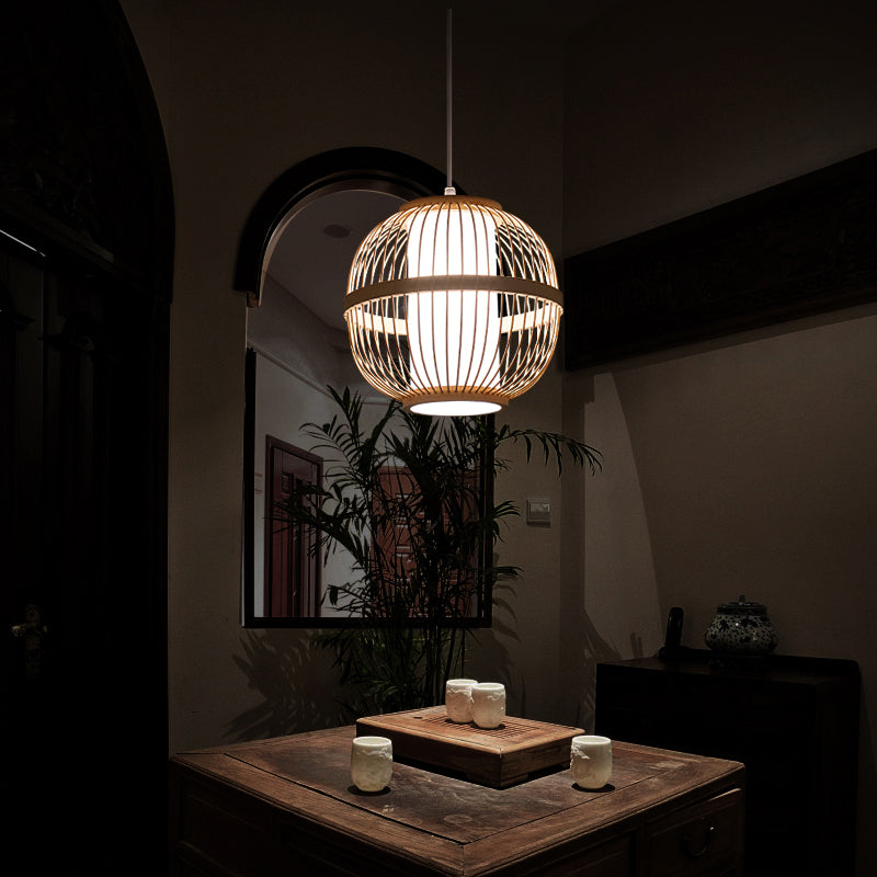 Lantern Tea Room Ceiling Light Bamboo 1��Bulb Asian Style Hanging Light Fixture in Wood Clearhalo 'Ceiling Lights' 'Pendant Lights' 'Pendants' Lighting' 2246632