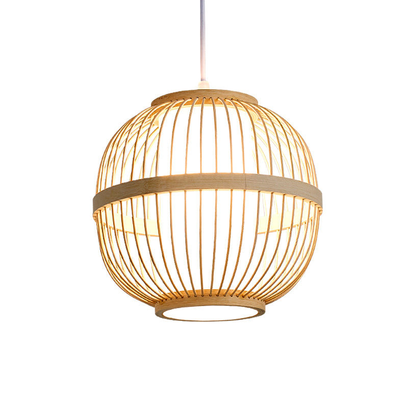 Lantern Tea Room Ceiling Light Bamboo 1��Bulb Asian Style Hanging Light Fixture in Wood Clearhalo 'Ceiling Lights' 'Pendant Lights' 'Pendants' Lighting' 2246635