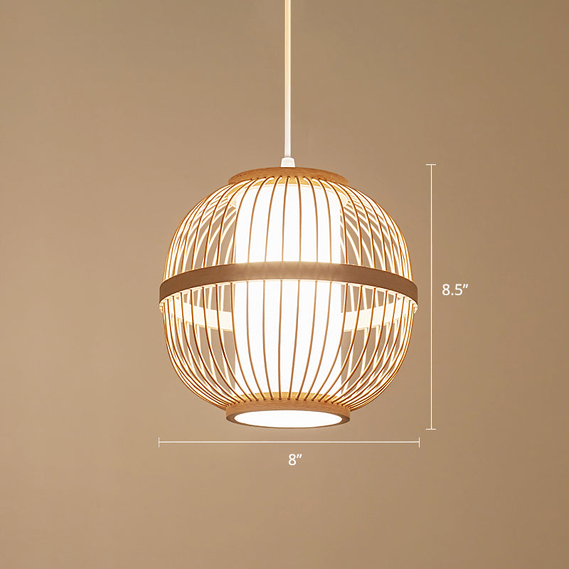 Lantern Tea Room Ceiling Light Bamboo 1��Bulb Asian Style Hanging Light Fixture in Wood Wood Clearhalo 'Ceiling Lights' 'Pendant Lights' 'Pendants' Lighting' 2246636_18f3045d-59e7-42ce-bf23-1b4aa9fd6263