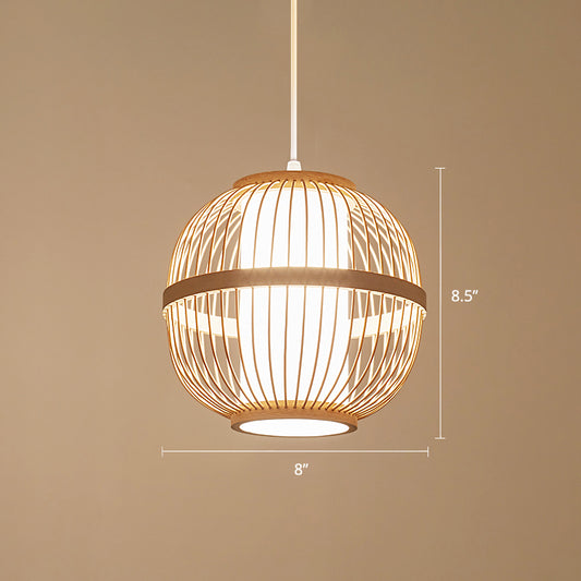 Lantern Tea Room Ceiling Light Bamboo 1��Bulb Asian Style Hanging Light Fixture in Wood Clearhalo 'Ceiling Lights' 'Pendant Lights' 'Pendants' Lighting' 2246636