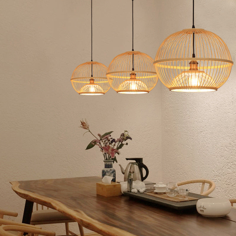 Bamboo Sphere Shaded Suspension Lighting Minimalist 1��Head Wood Pendant Ceiling Light Clearhalo 'Ceiling Lights' 'Pendant Lights' 'Pendants' Lighting' 2246639