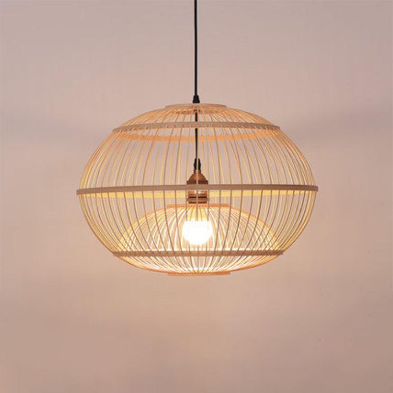 Bamboo Sphere Shaded Suspension Lighting Minimalist 1 Head Wood Pendant Ceiling Light Wood 23.5" B Clearhalo 'Ceiling Lights' 'Lighting' 'Pendant Lights' 2246640_74066cf8-0273-4283-add8-3001ca9e91d0