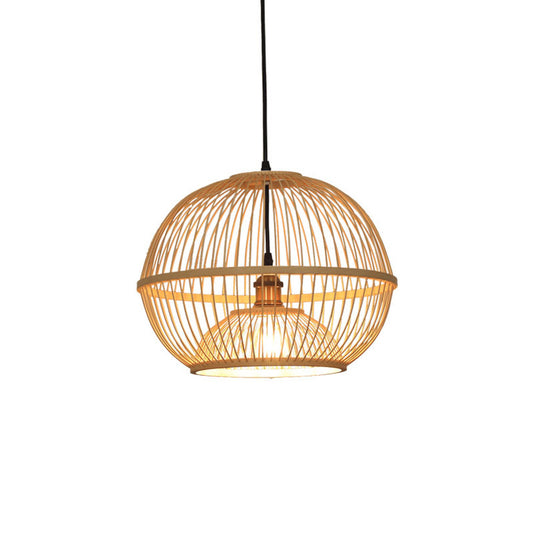 Bamboo Sphere Shaded Suspension Lighting Minimalist 1��Head Wood Pendant Ceiling Light Clearhalo 'Ceiling Lights' 'Pendant Lights' 'Pendants' Lighting' 2246643